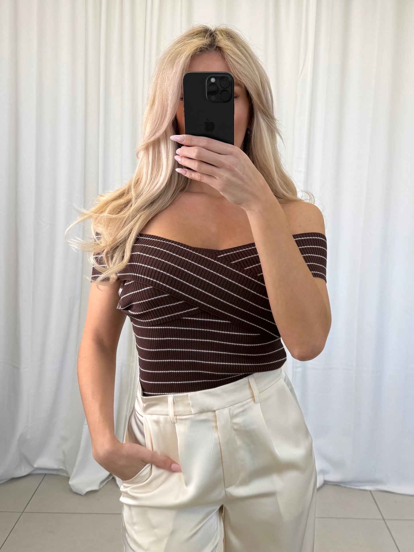 Striped Bardot Top